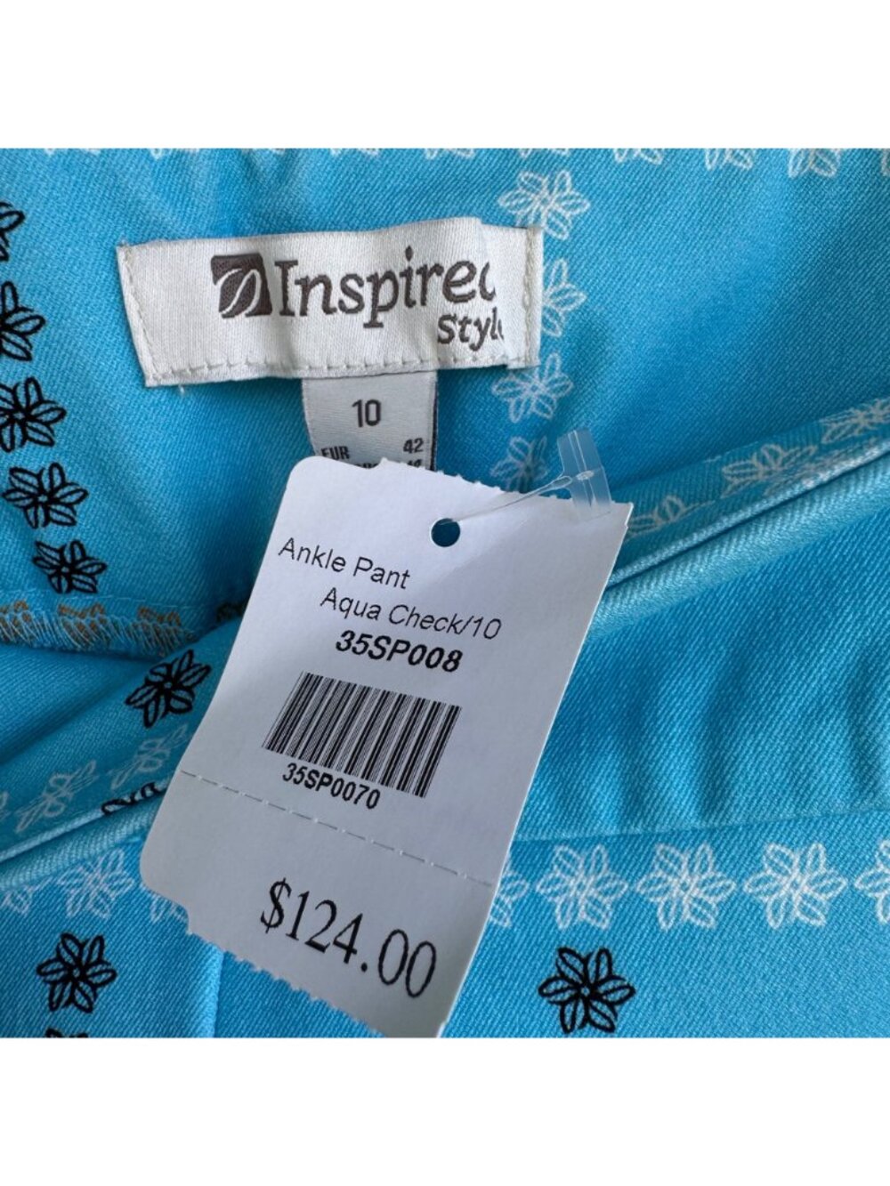 Inspired Style Ankle Pants Aqua Blue Check Size 10 Pockets Cotton Blend $124 NEW - Picture 2 of 16
